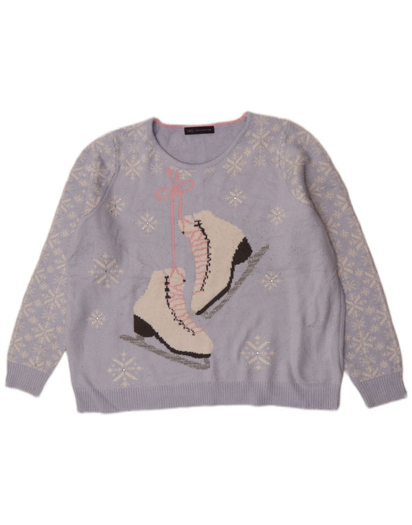 Marks & Spencer Pull graphique à col rond pour femme UK 16 Large Bleu