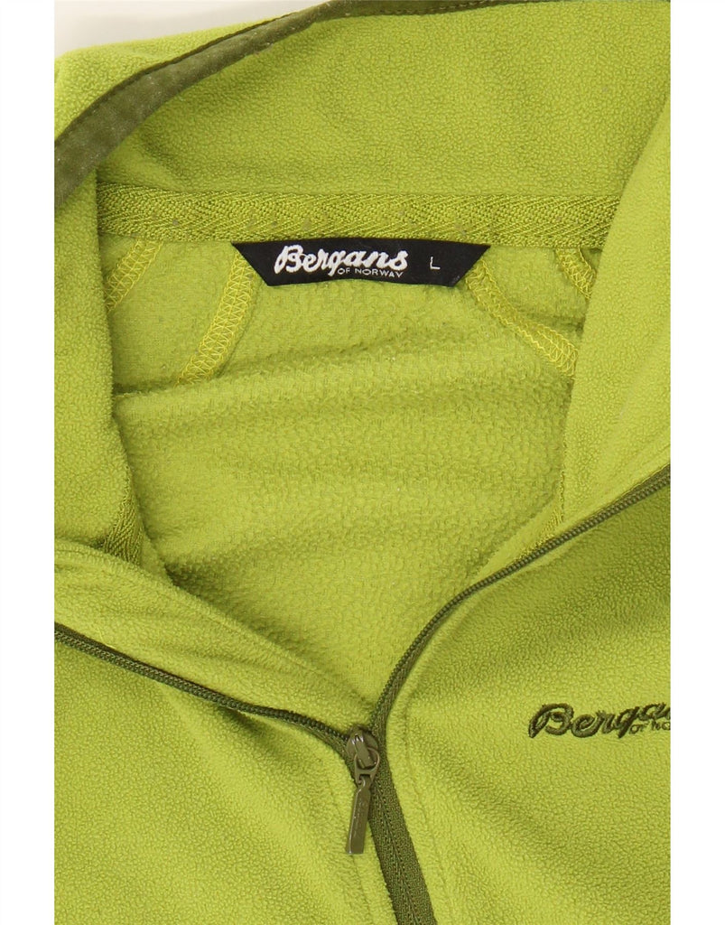 BERGANS Mens Slim Fit Zip Neck Fleece Jumper Large Green Polyester Vintage Bergans and Second-Hand Bergans from Messina Hembry 