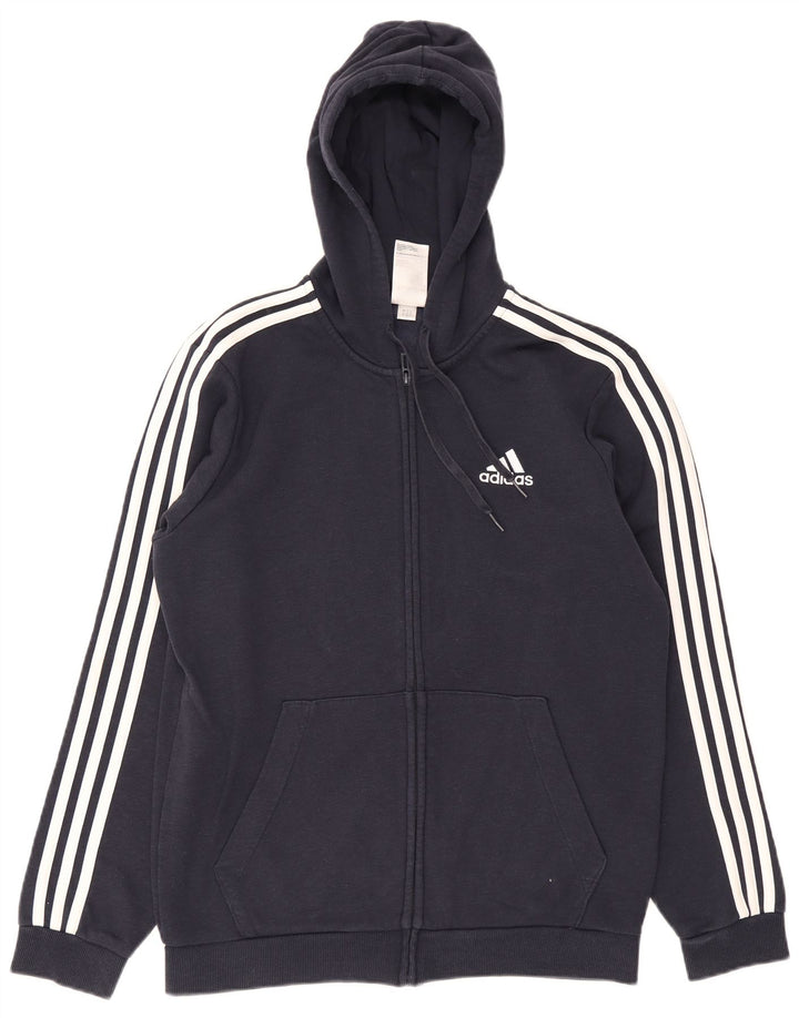 Adidas Pull à capuche zippé pour homme en coton bleu marine moyen