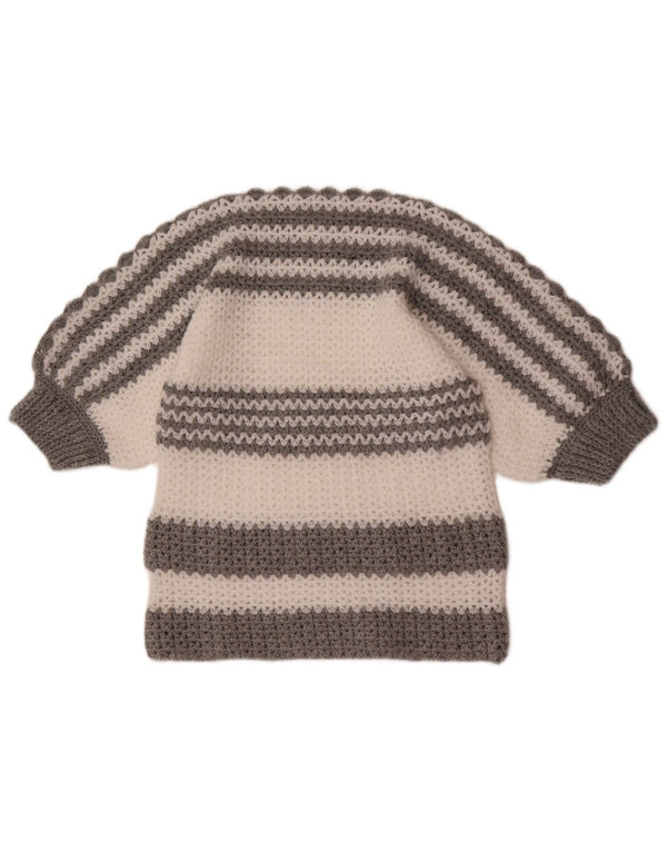 vintage Womens Boat Neck Jumper Pull UK 10 Petit Gris Colorblock