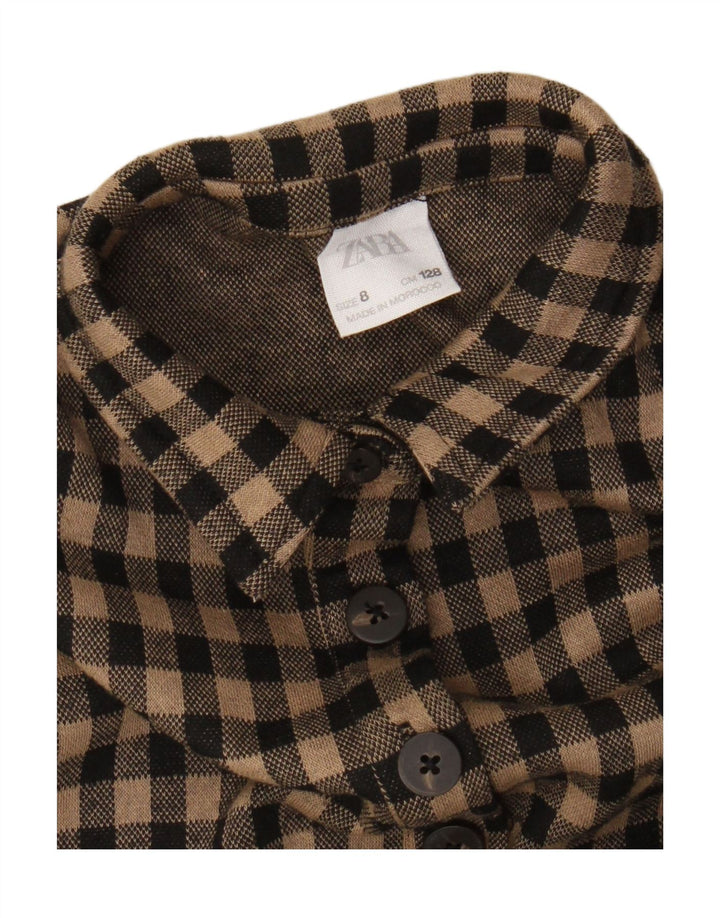 Zara Robe chemise pull à manches courtes pour fille 7-8 ans Vichy marron