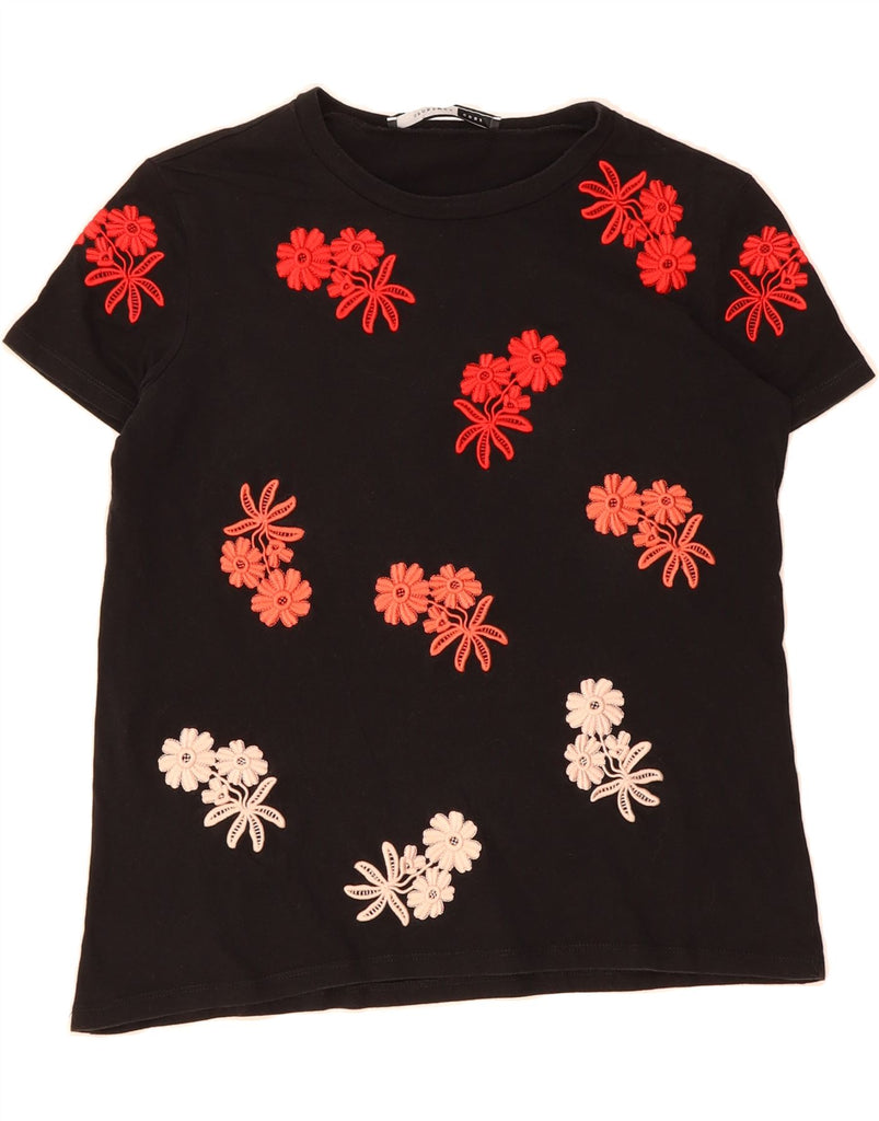 SPORTMAX Womens Graphic T-Shirt Top UK 14 Medium Black Floral Vintage Sportmax and Second-Hand Sportmax from Messina Hembry 