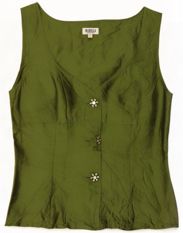 Marella Chemisier court sans manches pour femme UK 12 Soie vert moyen