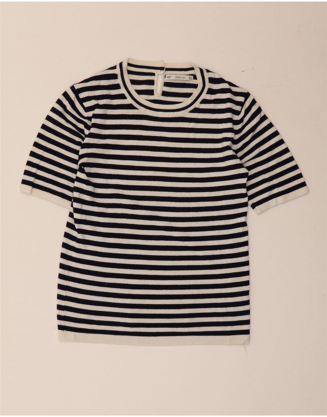Zara Femme T-Shirt Top UK 12 Medium Blanc Rayé Viscose