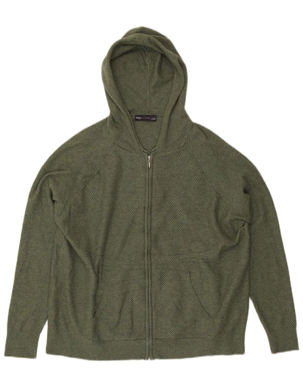 Marks & Spencer Pull cardigan à capuche pour femme UK 16 Large Kaki Polyester