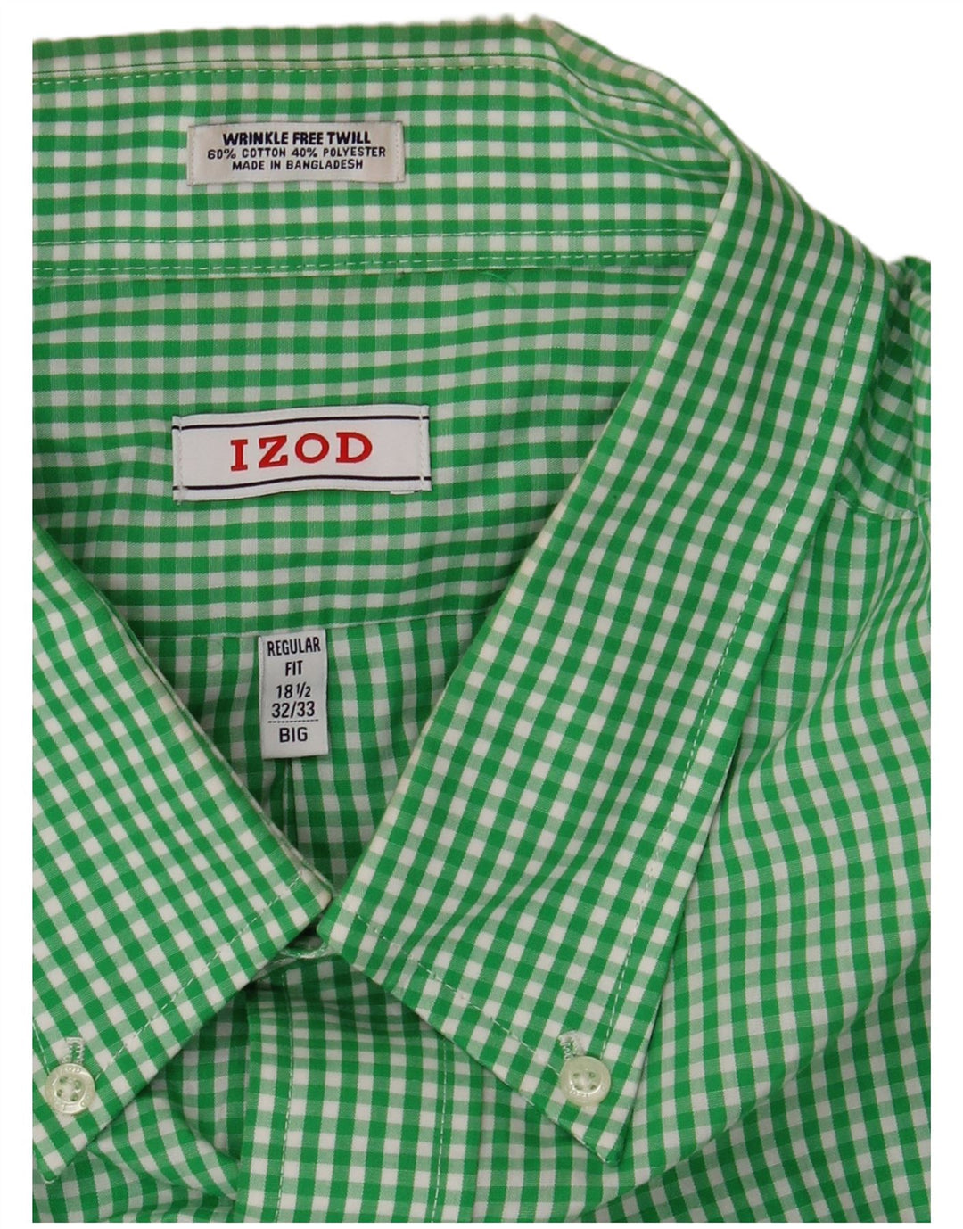 IZOD Chemise coupe régulière pour homme Taille 18 1/2 2XL Coton vichy vert
