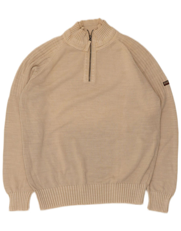 Napapijri Homme Geographic Zip Neck Jumper Pull Large Beige Coton