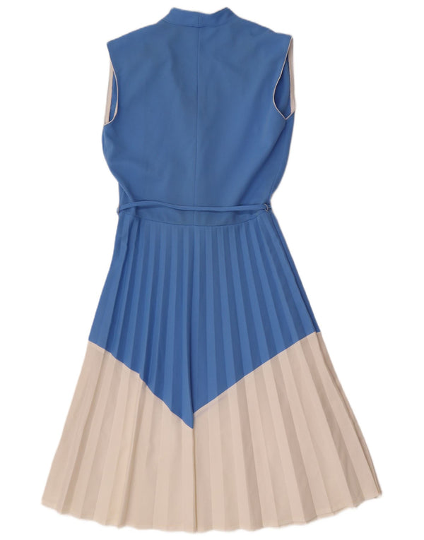 vintage Femme Robe A-Line sans manches UK 12 Bleu Moyen Colorblock