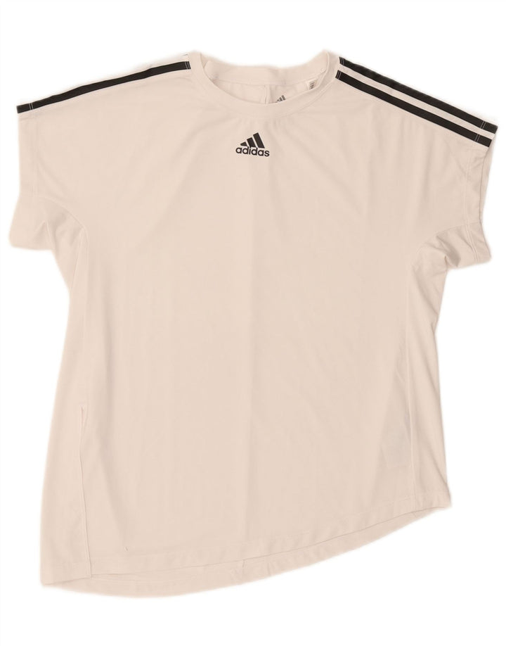 Adidas T-shirt graphique pour femme UK 12/14 Polyester blanc moyen