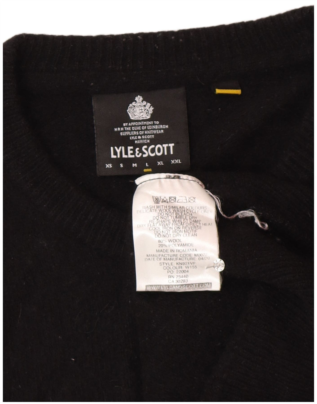 Lyle & Scott Pull à col rond pour femme UK 16 Large Laine noire