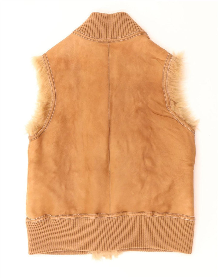 vintage Femme Shearling Gilet UK 12 Beige Moyen