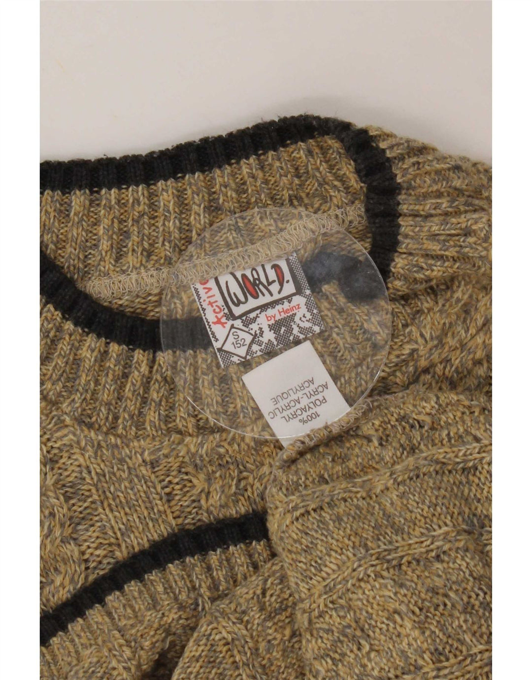 vintage Mens Turtle Neck Jumper Pull Petit Beige Polyacrylique