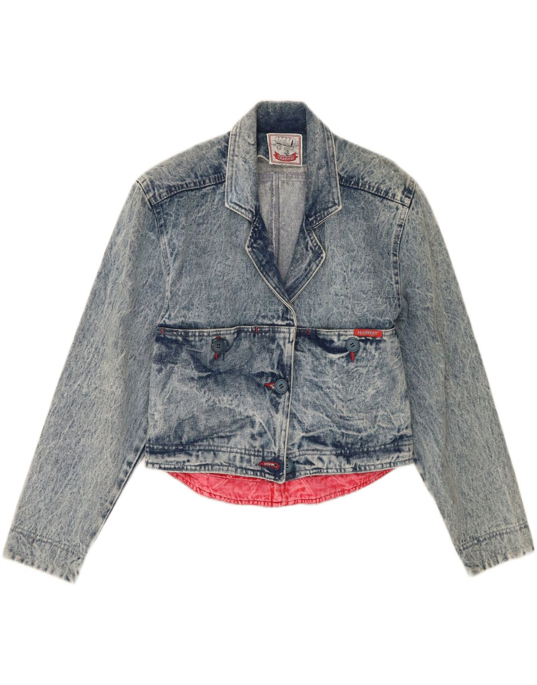 veste en denim crop femme vintage UK 10 petit coton bleu