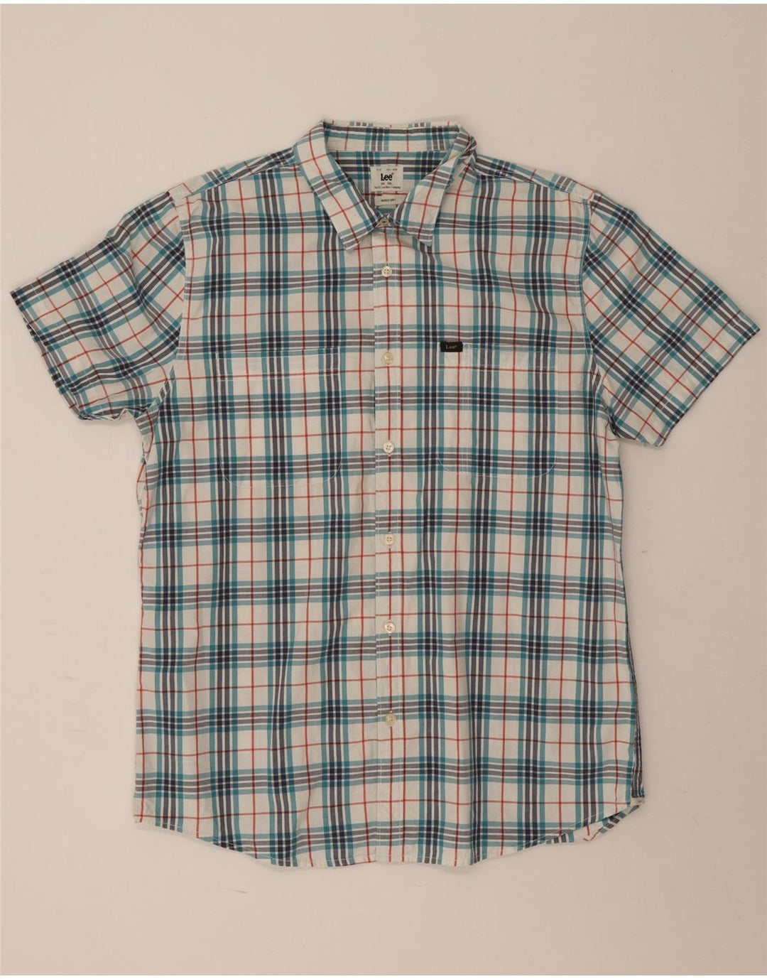 Lee Chemise à manches courtes pour homme 2XL en coton à carreaux bleu
