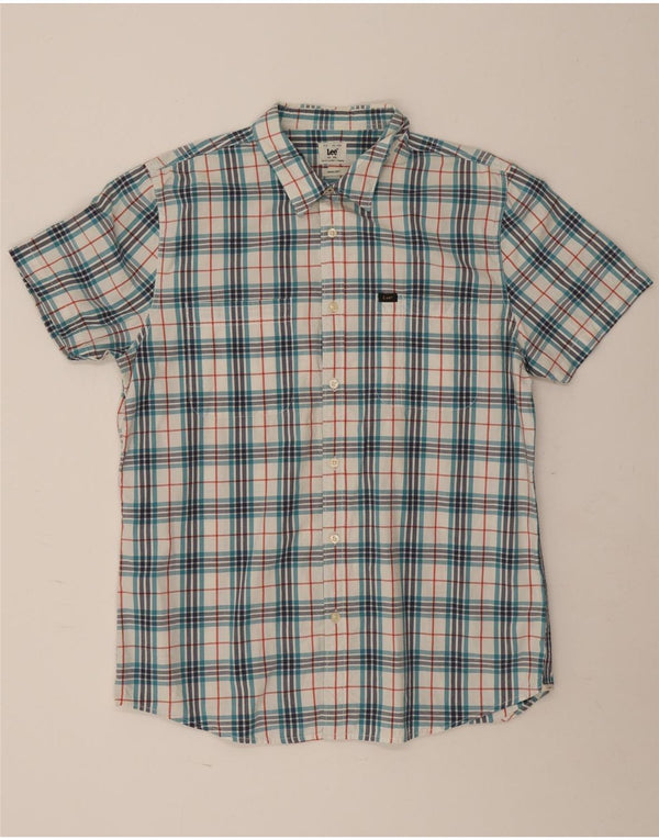 Lee Chemise à manches courtes pour homme 2XL en coton à carreaux bleu