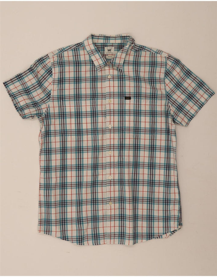 Lee Chemise à manches courtes pour homme 2XL en coton à carreaux bleu