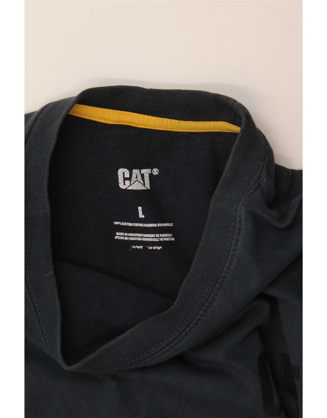 CAT Haut graphique à manches longues pour homme en coton bleu marine Taille L
