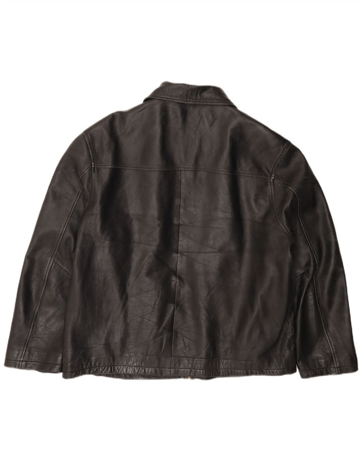 VINTAGE Veste en cuir homme UK 44 2XL Noir