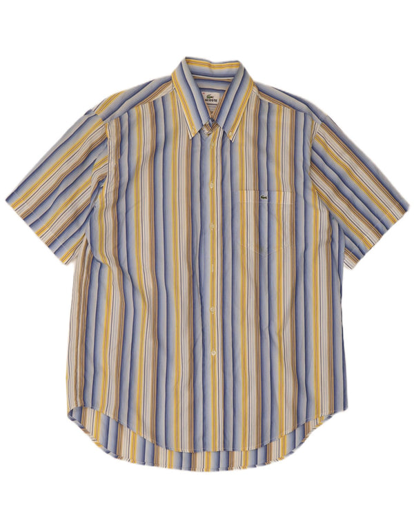 Lacoste Chemise à manches courtes pour homme Taille 42 Grand coton rayé multicolore