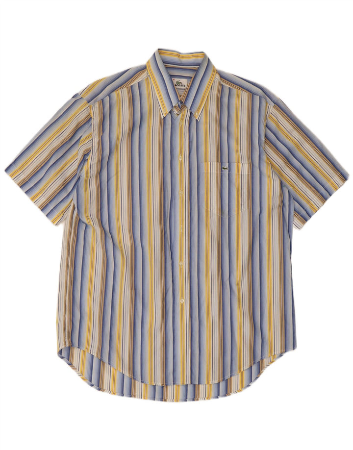Lacoste Chemise à manches courtes pour homme Taille 42 Grand coton rayé multicolore