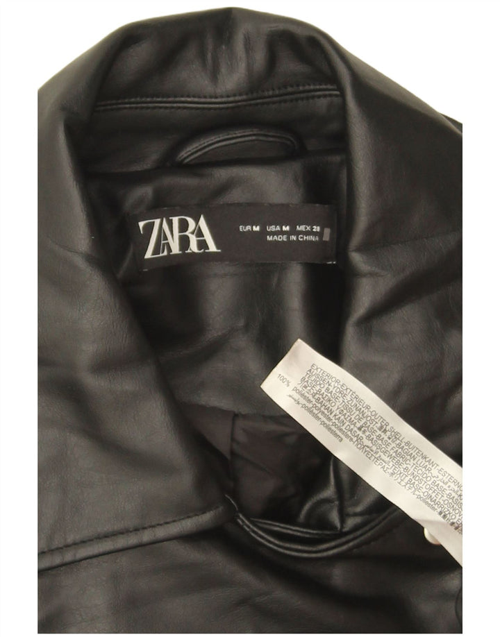 Zara Veste de motard surdimensionnée en similicuir pour hommes UK 14 Polyester noir moyen