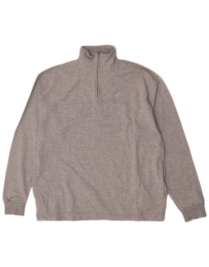 Asics Sweat-shirt à col zippé pour hommes, grand gris, coton