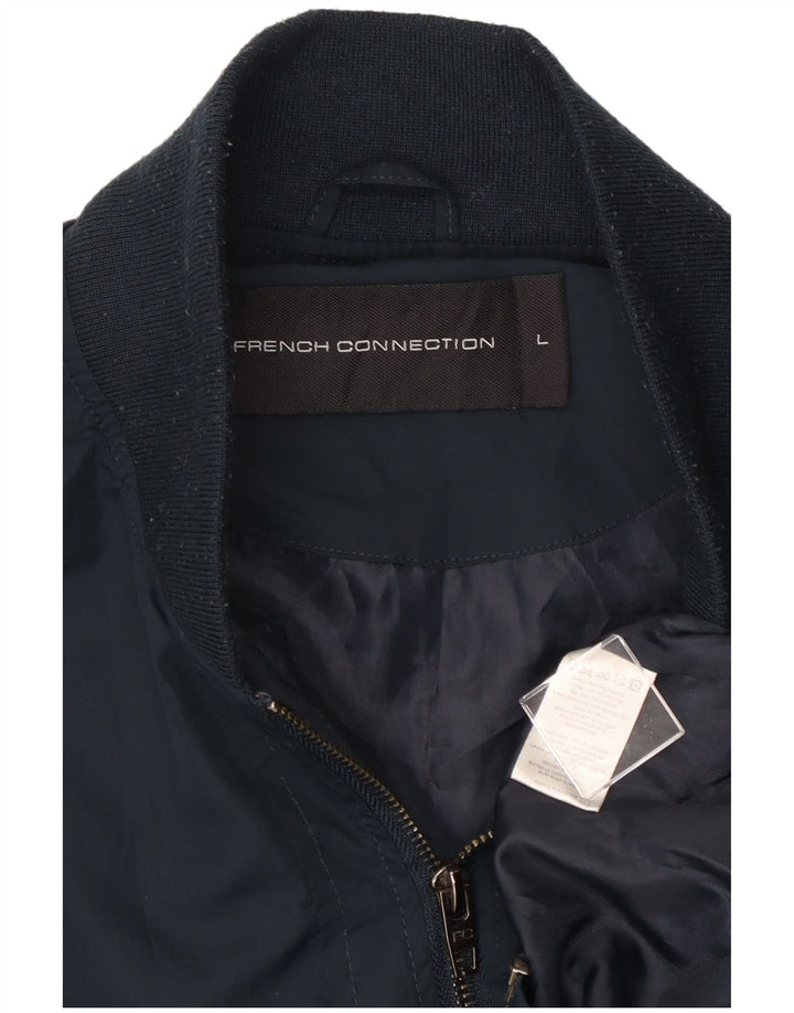 FRENCH CONNECTION Veste Bomber Homme UK 40 Large Bleu Marine Polyester