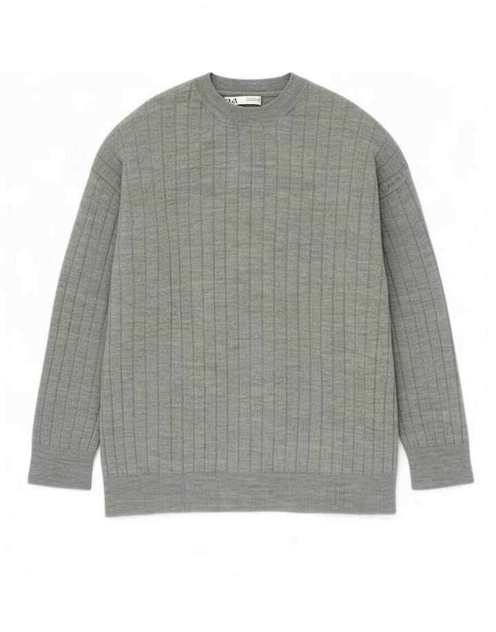 Zara Pull Col Rond Homme Vert Moyen Acrylique