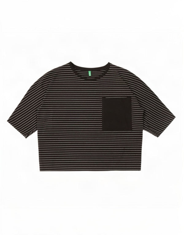 Benetton T-shirt court surdimensionné pour femme UK 10 Petites rayures noires