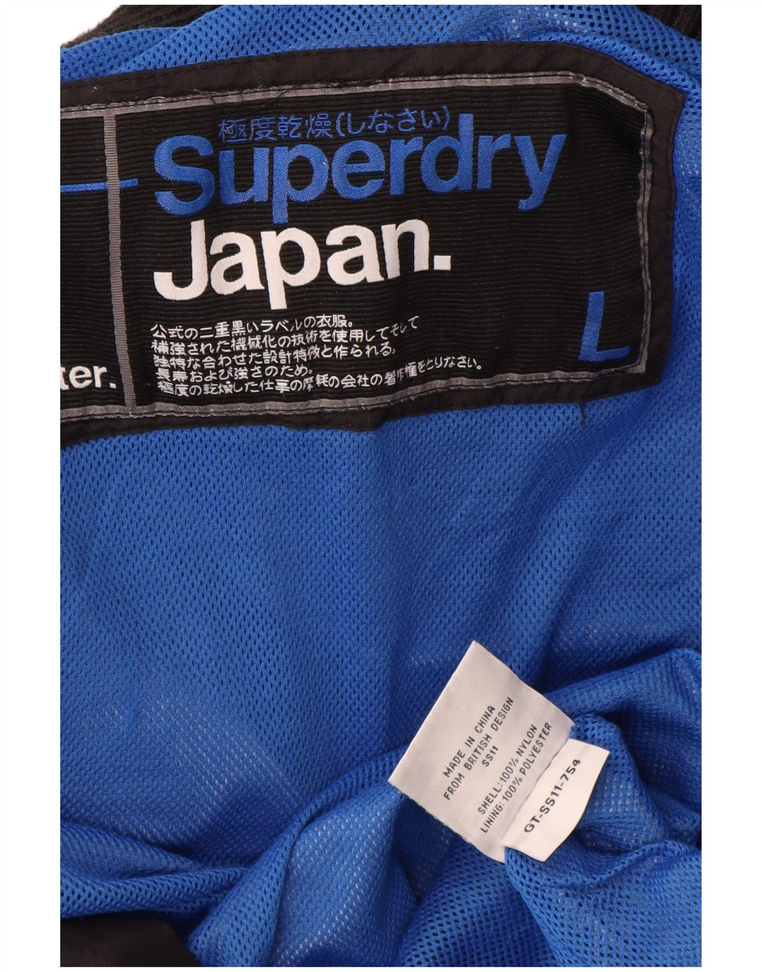 SUPERDRY Veste de pluie graphique pour femme UK 16 Large Noir Nylon