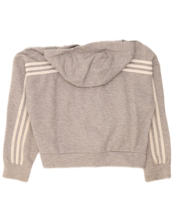 Adidas Sweat à capuche court zippé pour fille 11-12 ans Gris chiné en coton