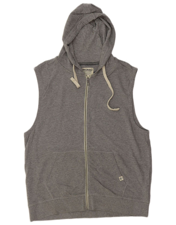 JACK & JONES Pull à capuche zippé sans manches pour homme 2XL Gris Coton