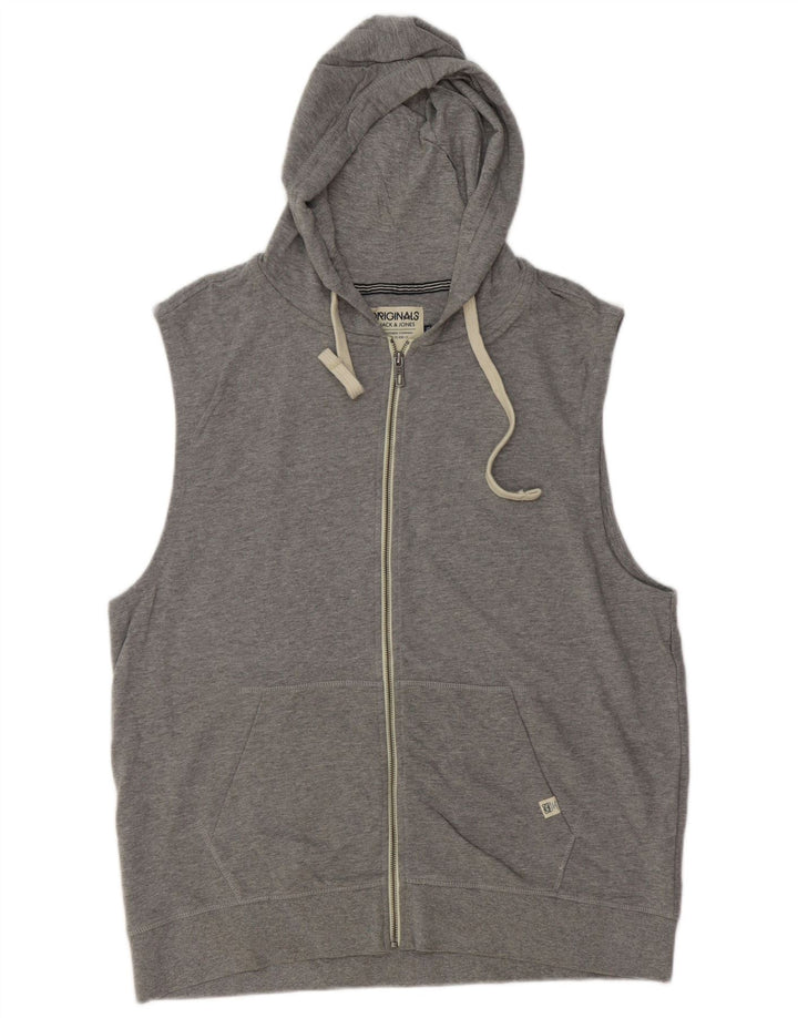 JACK & JONES Pull à capuche zippé sans manches pour homme 2XL Gris Coton