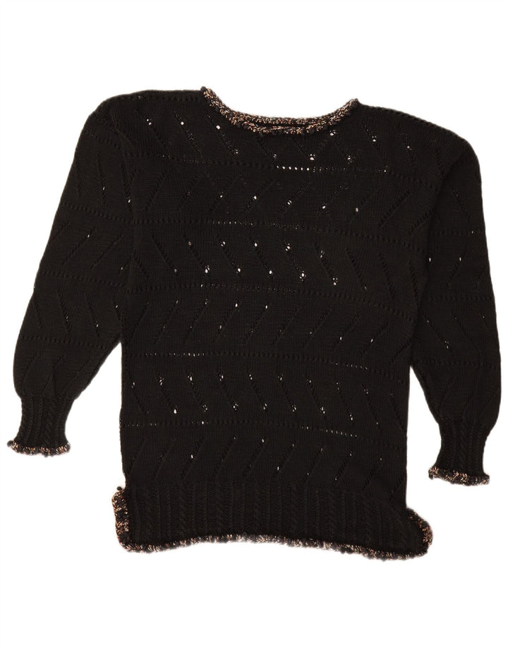 VINTAGE Pull col bateau femme UK 14 Medium Noir
