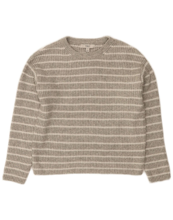 Marks & Spencer Pull col bateau pour femme UK 10 Petit gris rayé