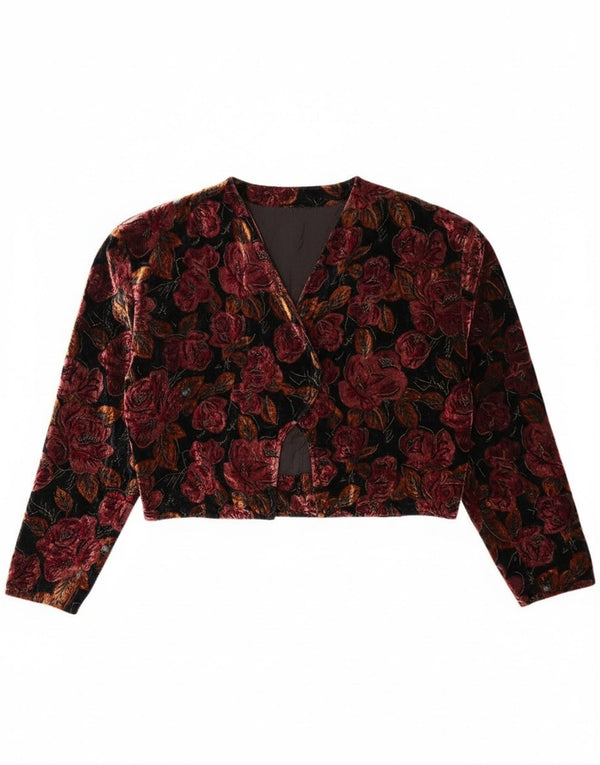 vintage Womens Velvet Bolero Top UK 16 Grand Acrylique Floral Noir