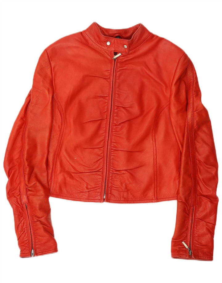 VINTAGE Veste de course en cuir court pour femme IT 42 Cuir rouge moyen