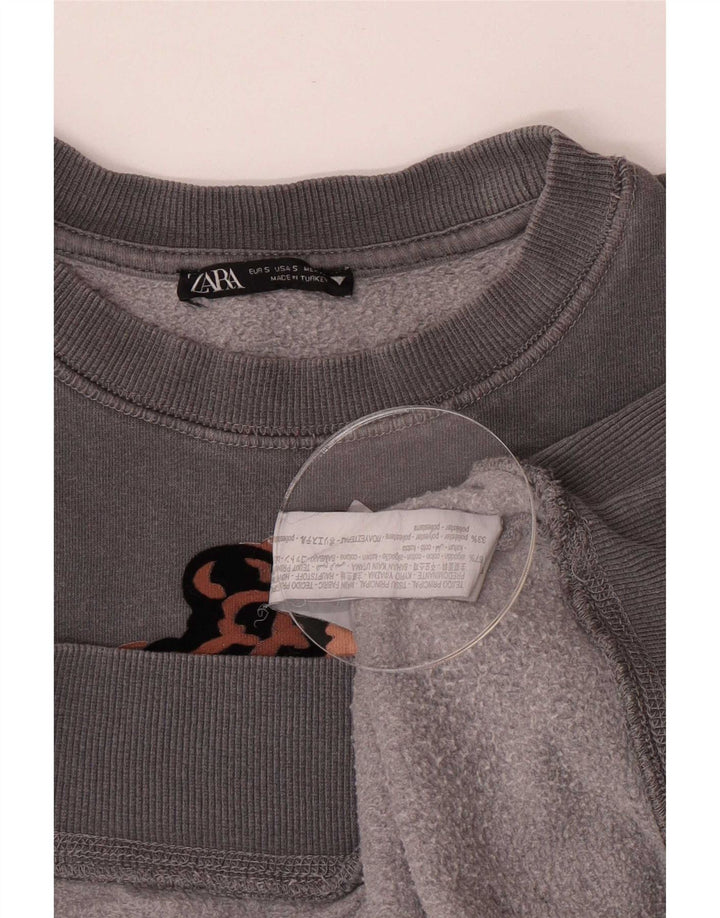 Zara Sweat-shirt surdimensionné graphique pour femme UK 10 Petit coton gris