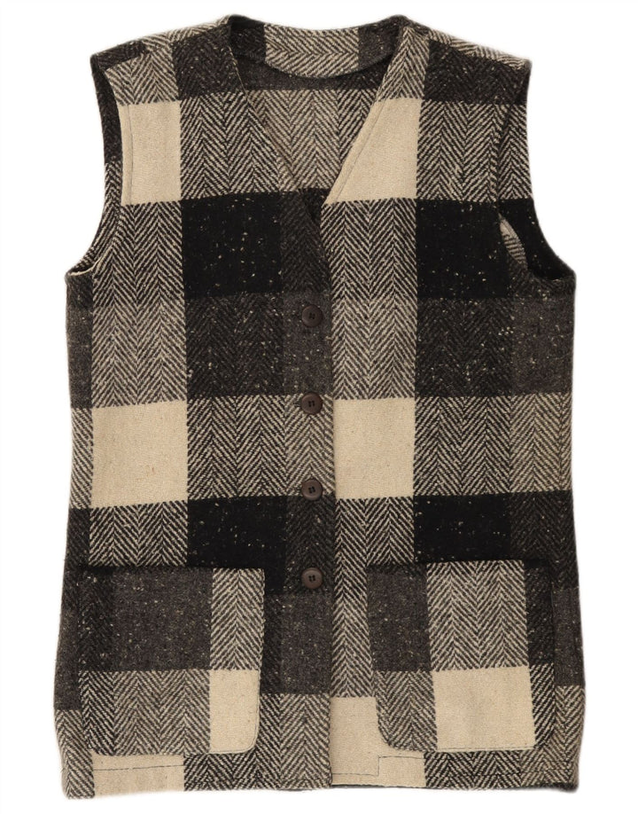 Gilet Femme Vintage IT 44 Laine À Carreaux Noir Moyen