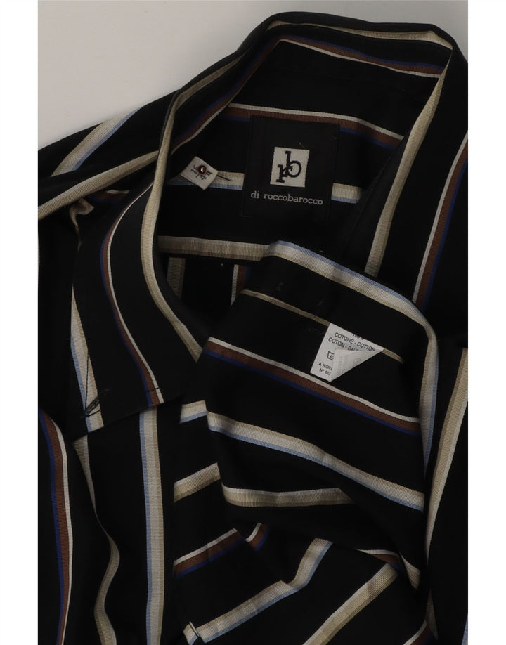 ROCCOBAROCCO Chemise Homme Taille 41 16 Grand Coton Rayé Noir