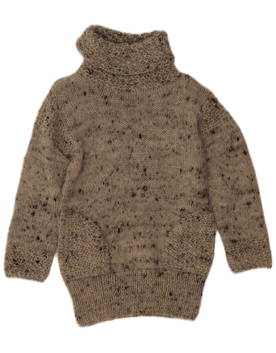 vintage Femmes Roll Neck Jumper Pull UK 12 Gris Moyen Moucheté