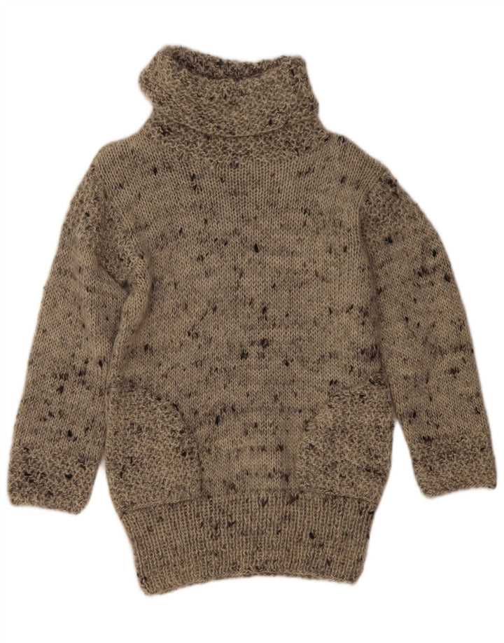 vintage Femmes Roll Neck Jumper Pull UK 12 Gris Moyen Moucheté