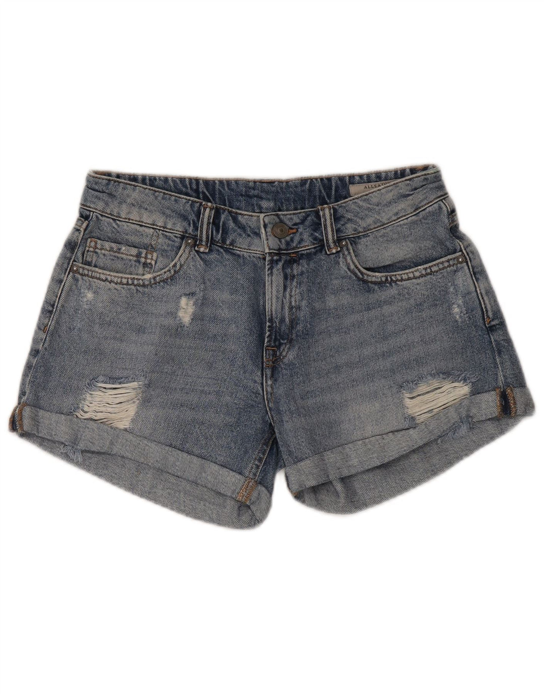 All Saints Short En Jean Déchiré W30 Coton Bleu Moyen Femme