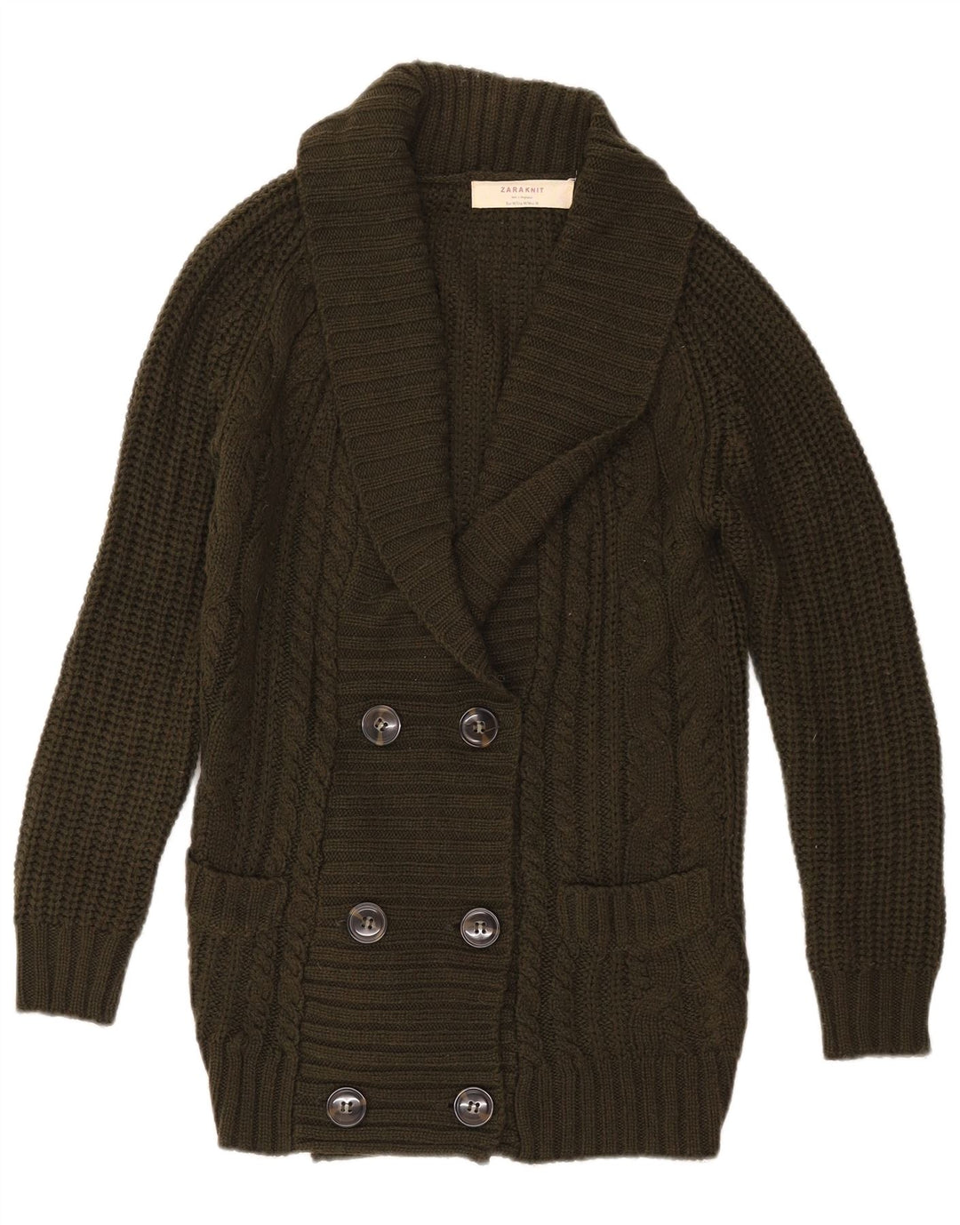 Zara Cardigan à double boutonnage pour femme UK 14 Kaki moyen