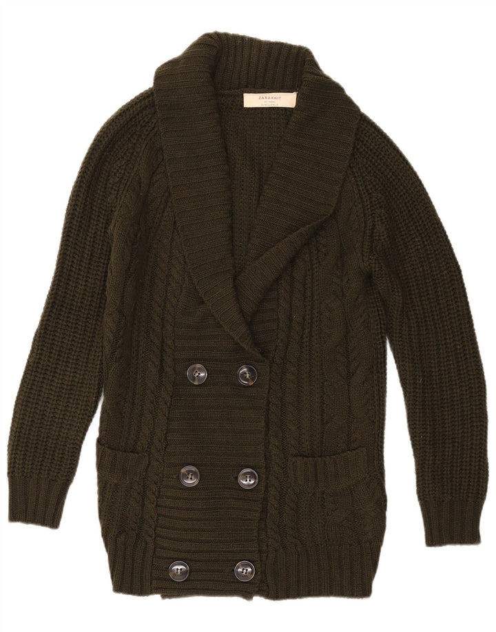 Zara Cardigan à double boutonnage pour femme UK 14 Kaki moyen