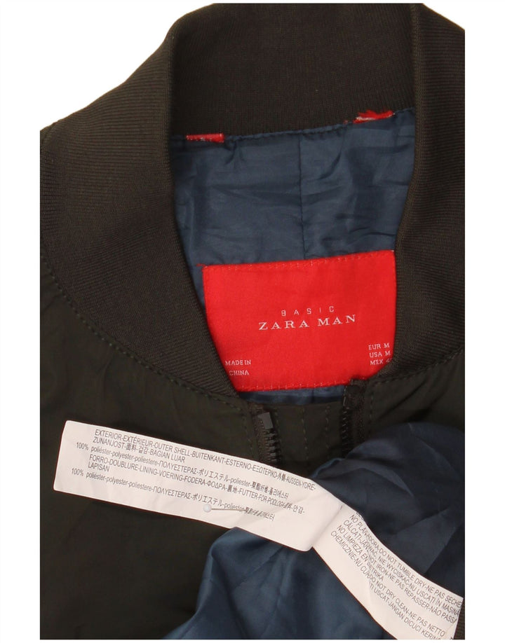 Zara Mens Bomber Jacket UK 38 Medium Kaki Polyester