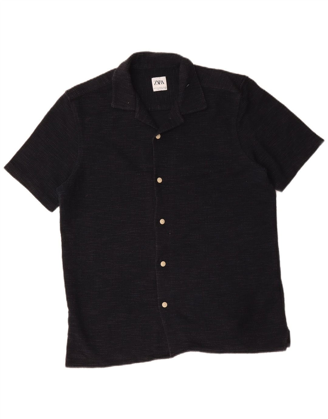 Zara Chemise En Flanelle À Manches Courtes Homme Bleu Marine Moyen Coton