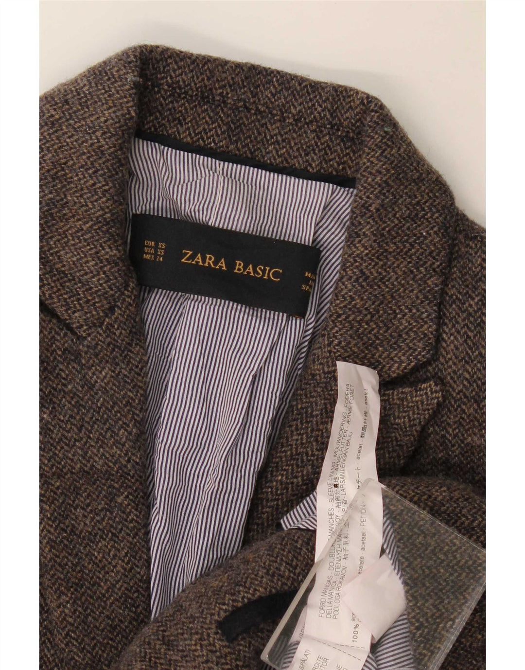 Zara Veste blazer à 1 bouton pour femme UK 6 XS Marron à chevrons