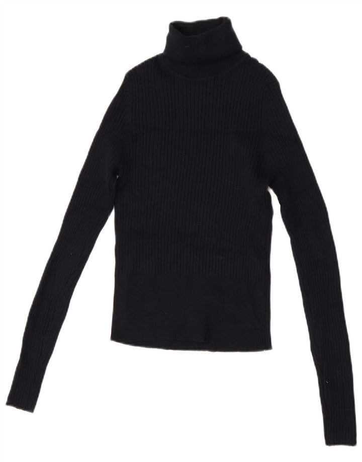 Zara Womens Crop Top Manches Longues UK 12 Medium Bleu Marine Viscose