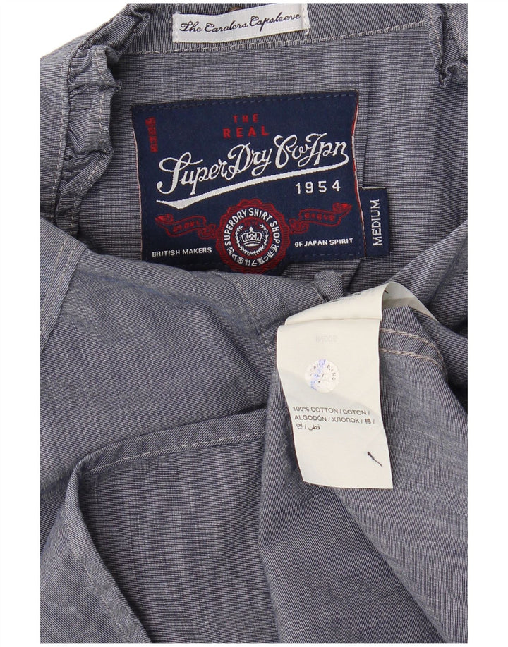 SUPERDRY Chemisier à volants sur le devant pour femme UK 12 Bleu marine moyen